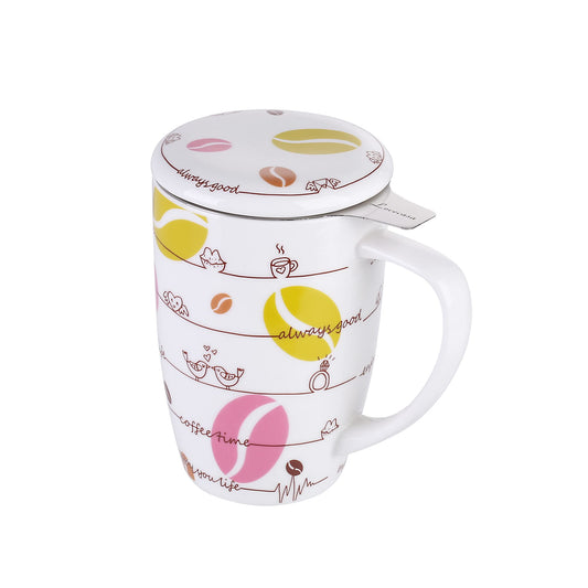Tea Mug with Infuser and Lid, Tea Infuser Mug with Handle Ceramic Mug with Filter for Tea