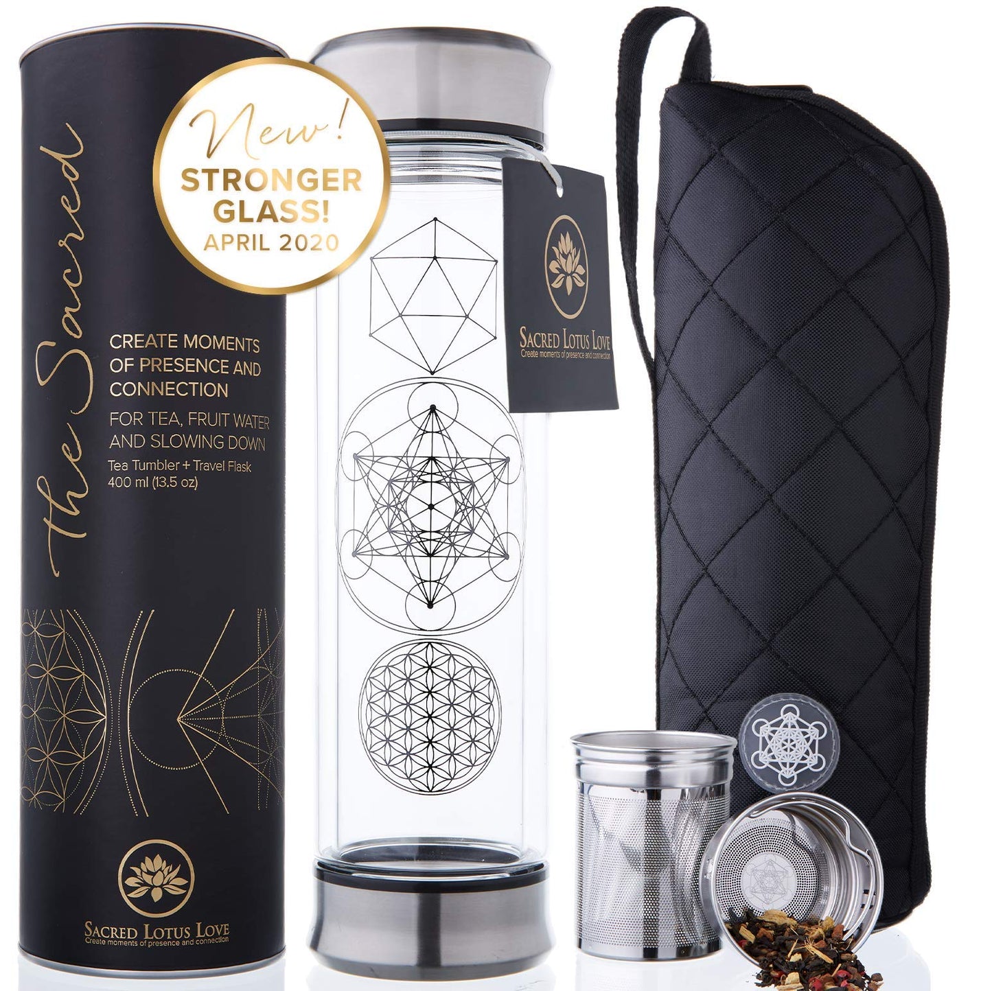 Portable Travel Mug with Strainer and Sleeve for Loose Leaf Tea, Coffee, Smoothies - Insulated Tumbler with Lid for Hot and Iced Beverages