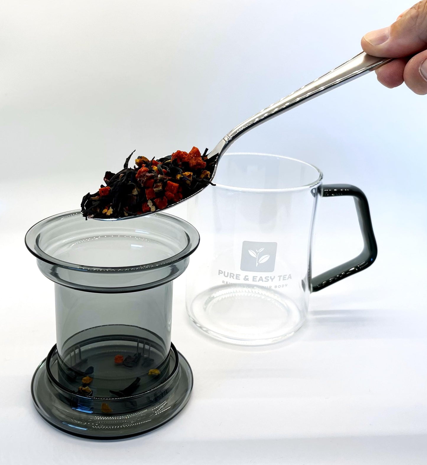 Pure And Easy Tea, Borosilicate Glass Tea Cup with Infuser and Lid