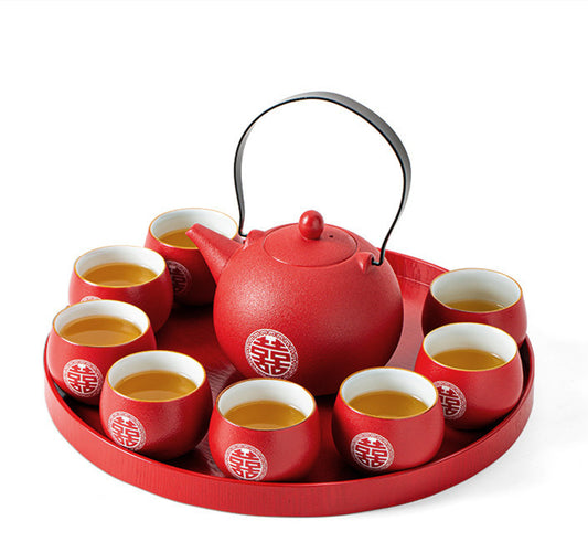 Ceramic Wedding Red Tea Set Toast Cup